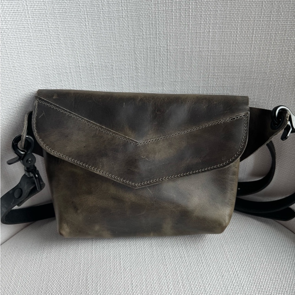 Gray Leather Crossbody Bag